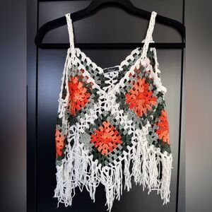 Vivid Boho Crochet Fringe Tank Top – Size Small